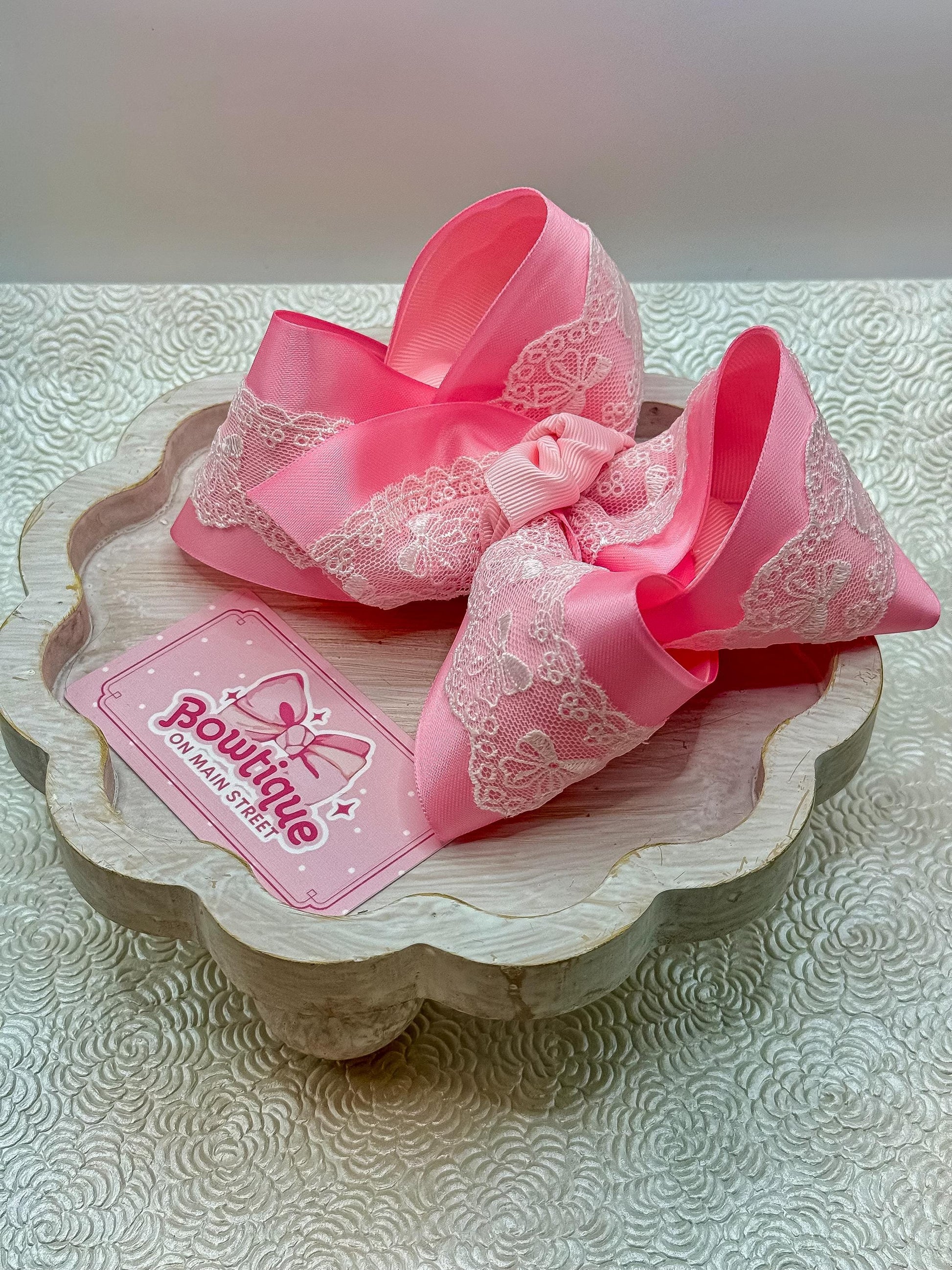 Pink Satin Bow Lace Boutique Style Bow