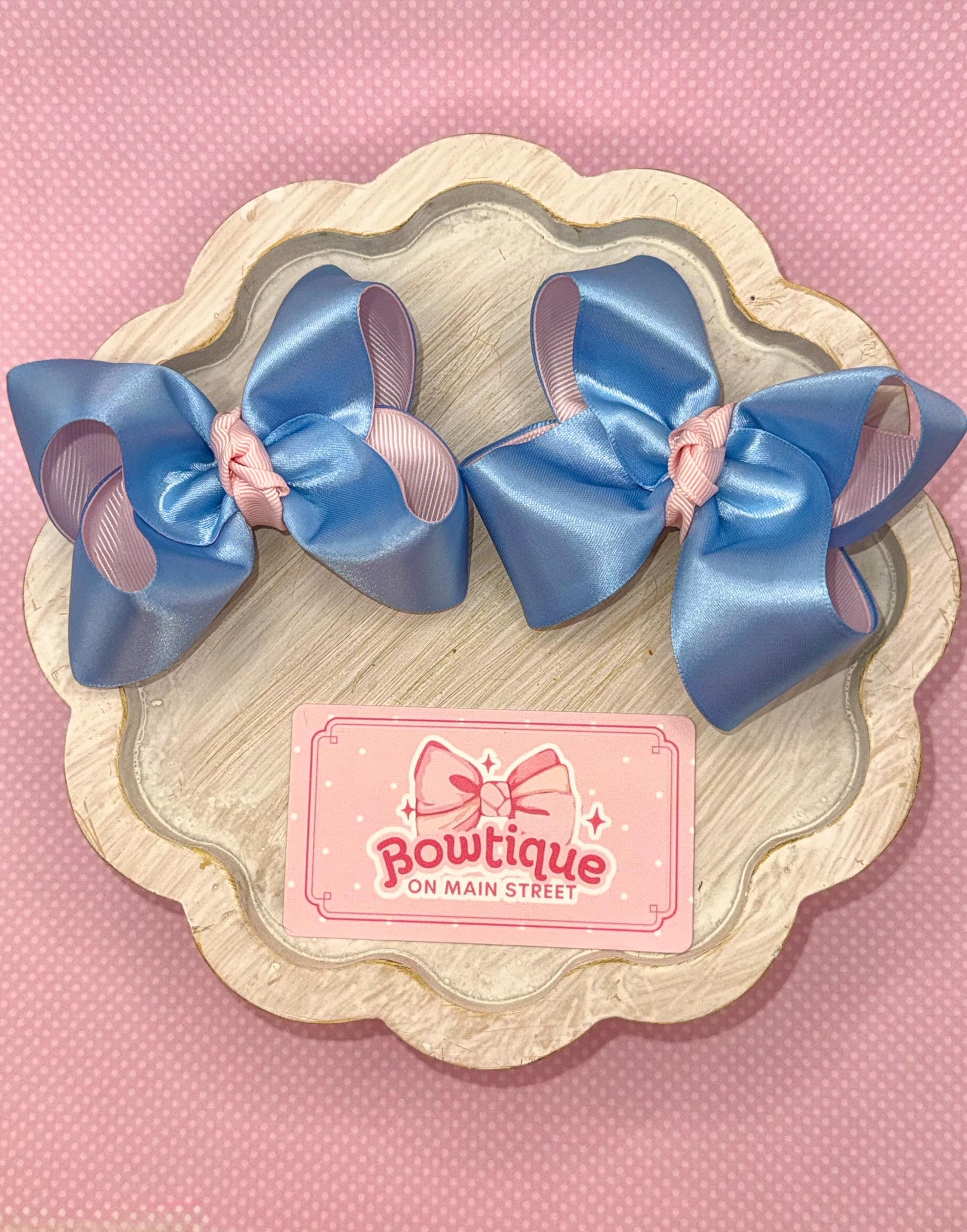 Blue and Pink Satin Piggie Bow Set