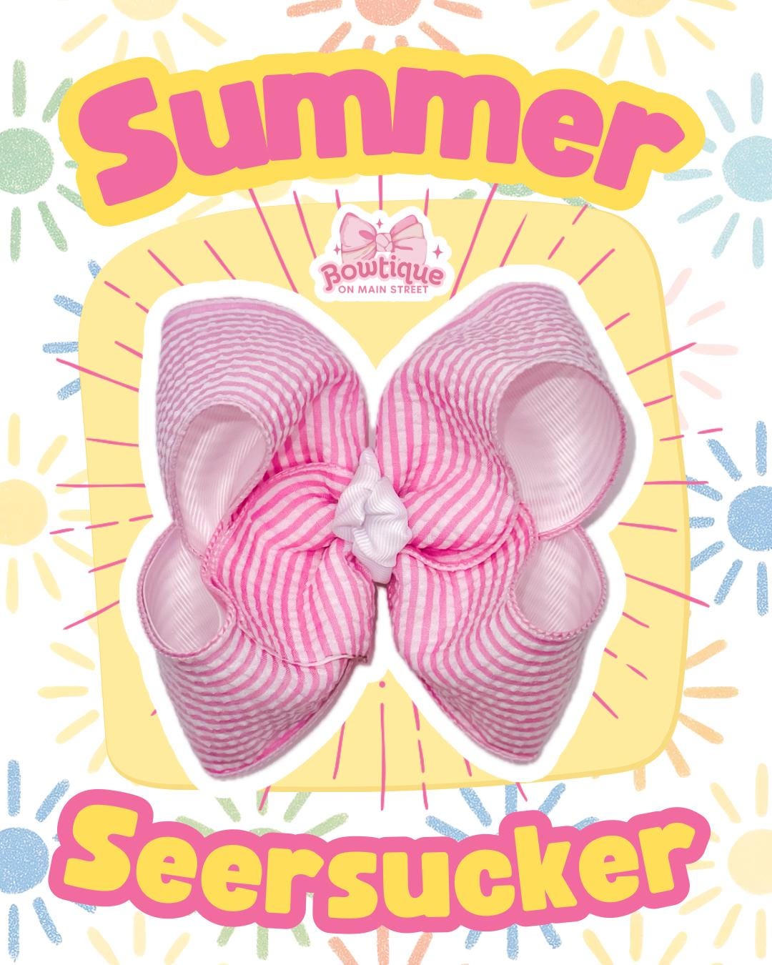 Pink and White Stripe Summer Seersucker Boutique Style Bow