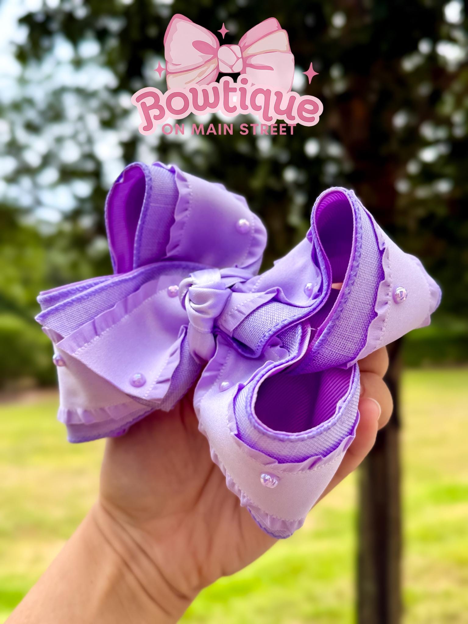 Purple Lavender Pearl Ruffle Boutique Bow