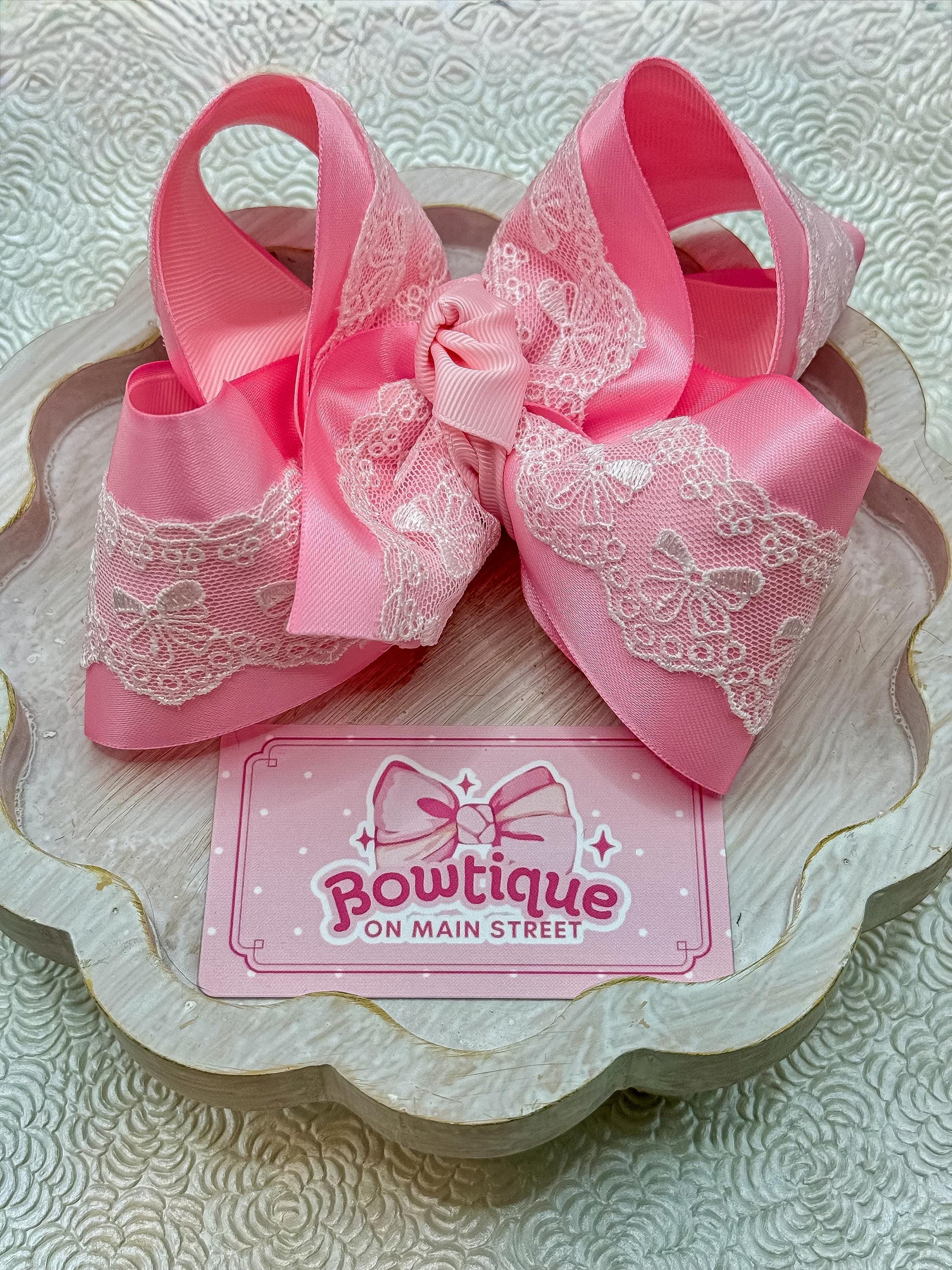 Pink Satin Bow Lace Boutique Style Bow