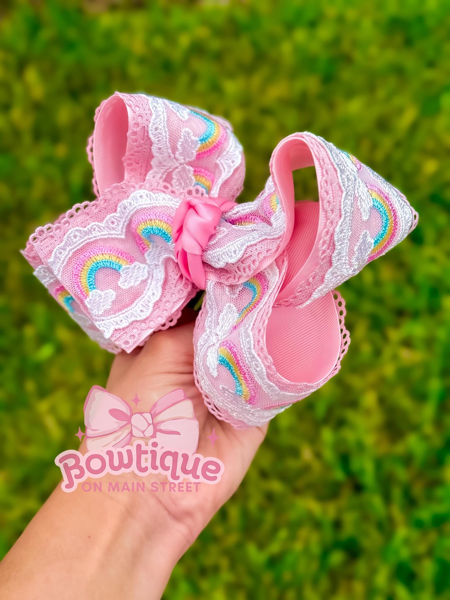 Viral Rainbow Lace Pastel Pink Boutique Style Bow