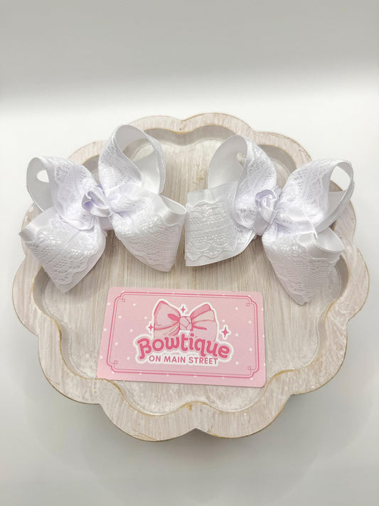 White Lace Micro Piggie Set Boutique Bows