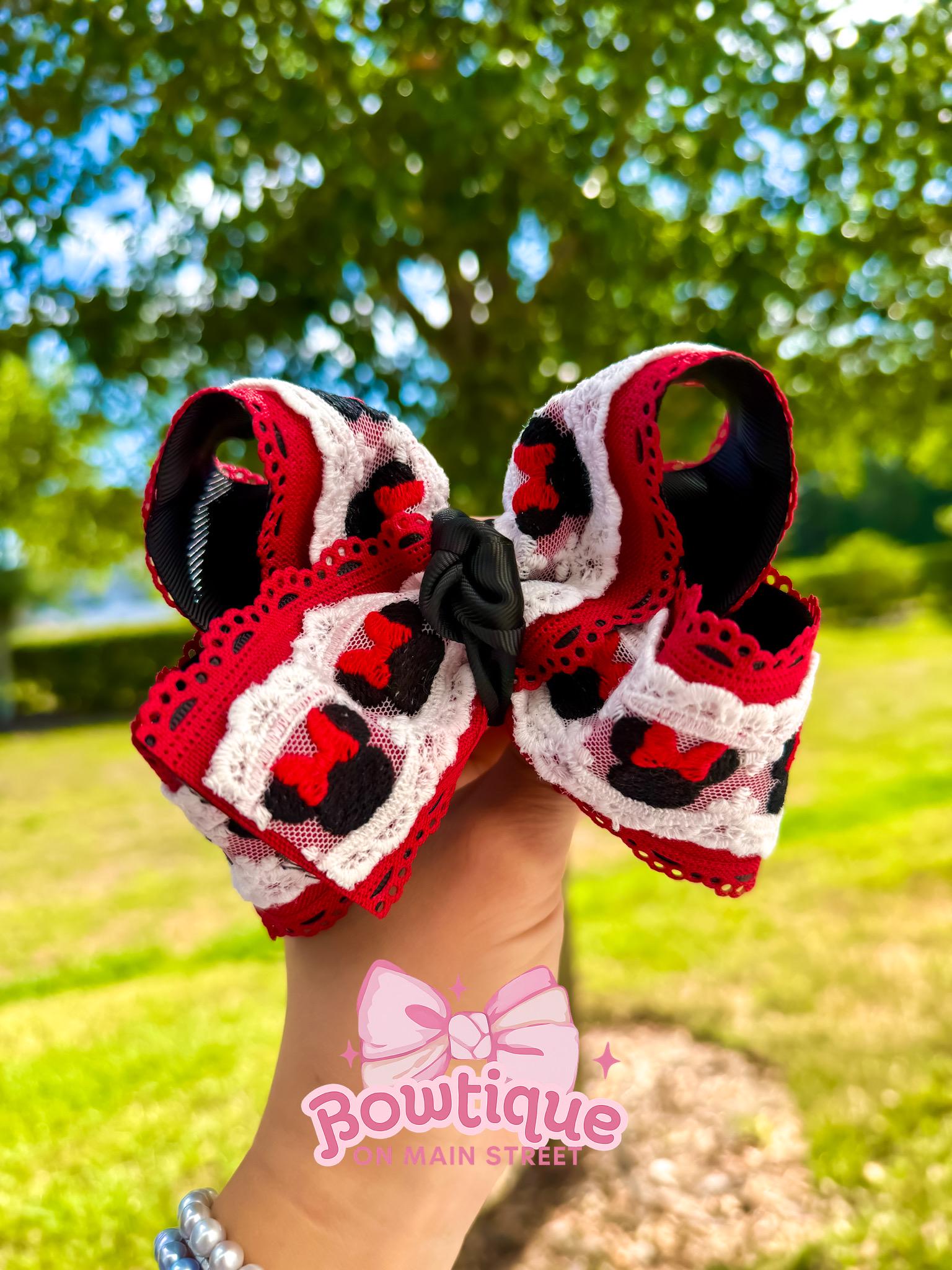 Minnie Lace Mickey Red and Black Boutique Bow