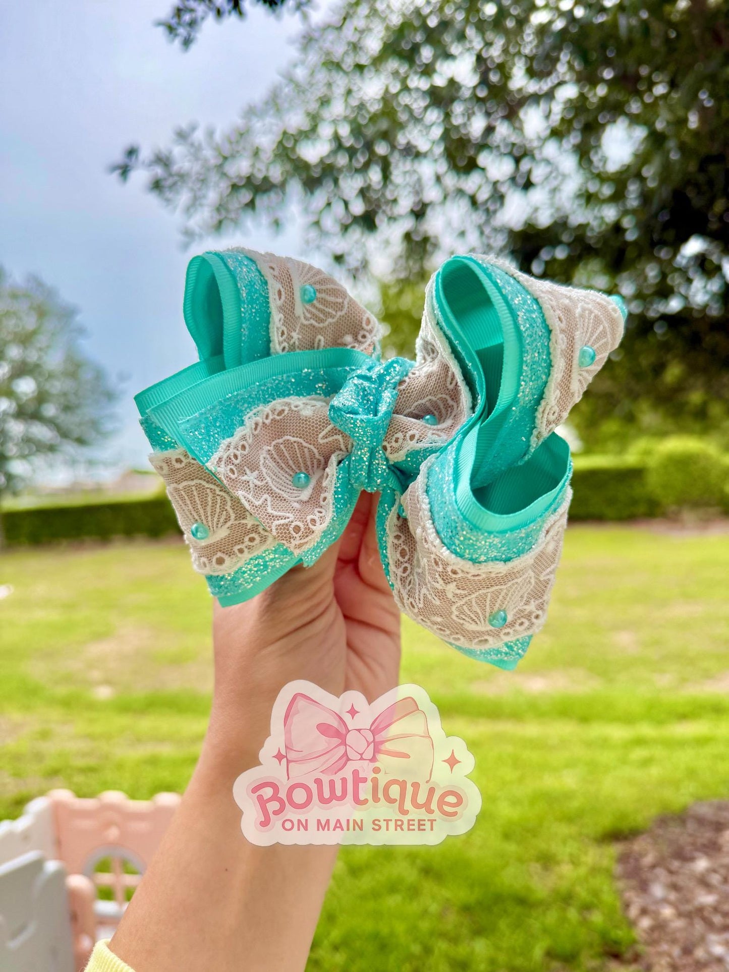 Shell Seashell Beach Lace Boutique Style Bow